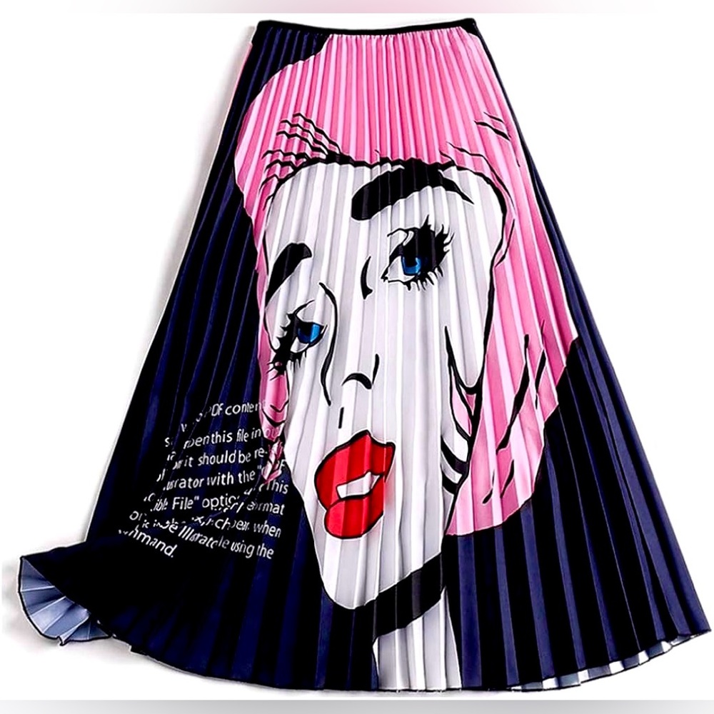 Retro Housewife Skirt Pleated Midi Satin Pink Hair Black Blue Pinup Medium/Large